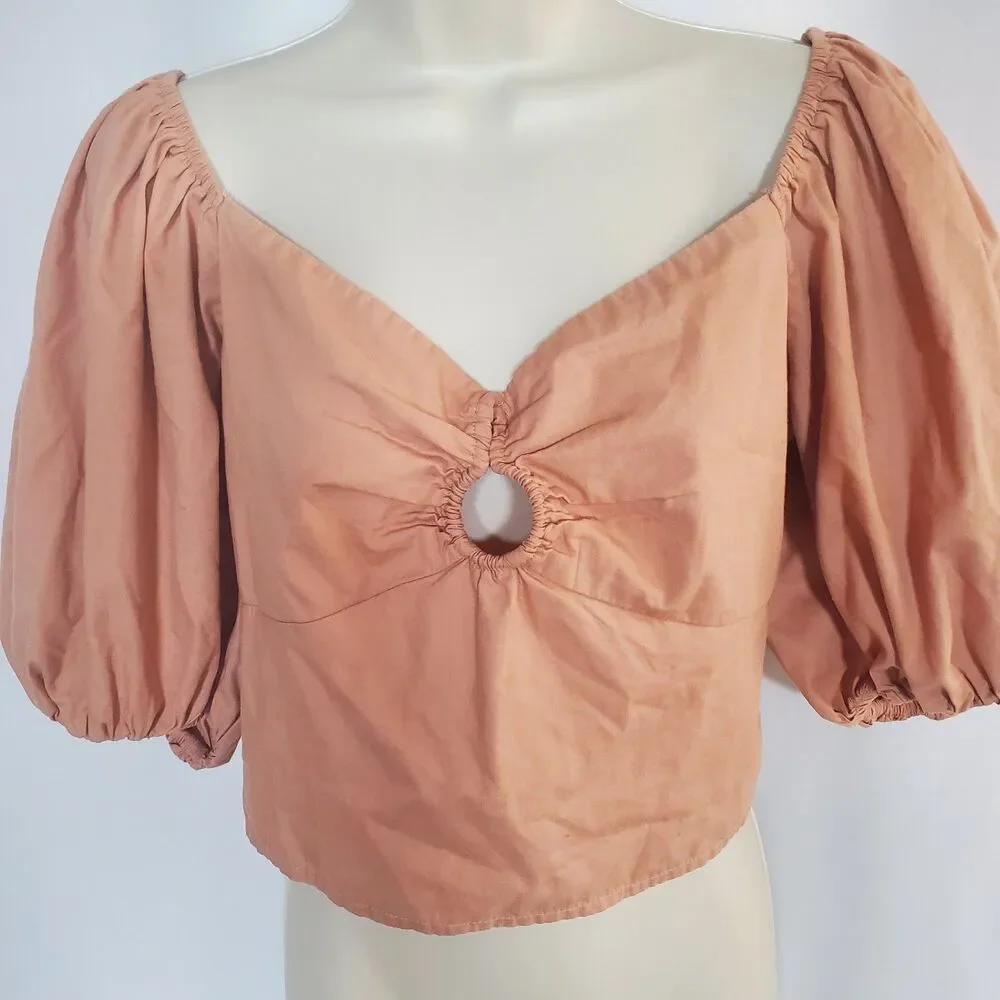 Abercrombie & Fitch Women’s Top Size Medium Orange Balloon Sleeve Poplin Smocked